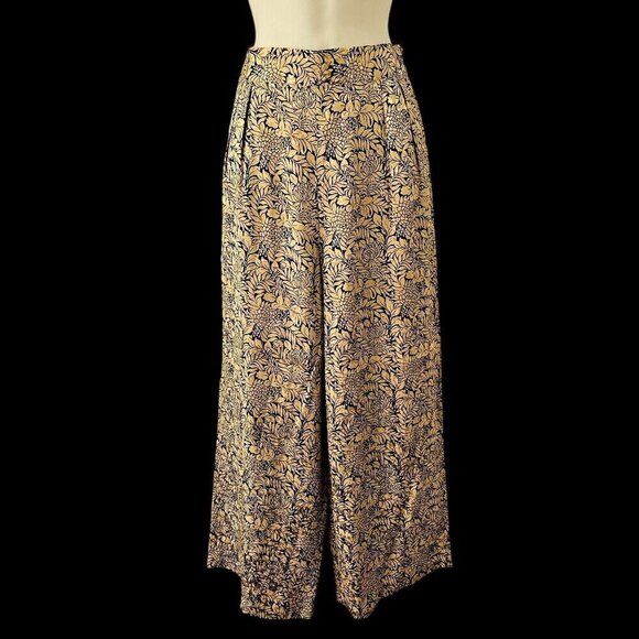 TopShop Jacquard Trousers Wide Leg Crop Gold Black Culottes Hand Pockets Women 4 - Picture 2 of 10